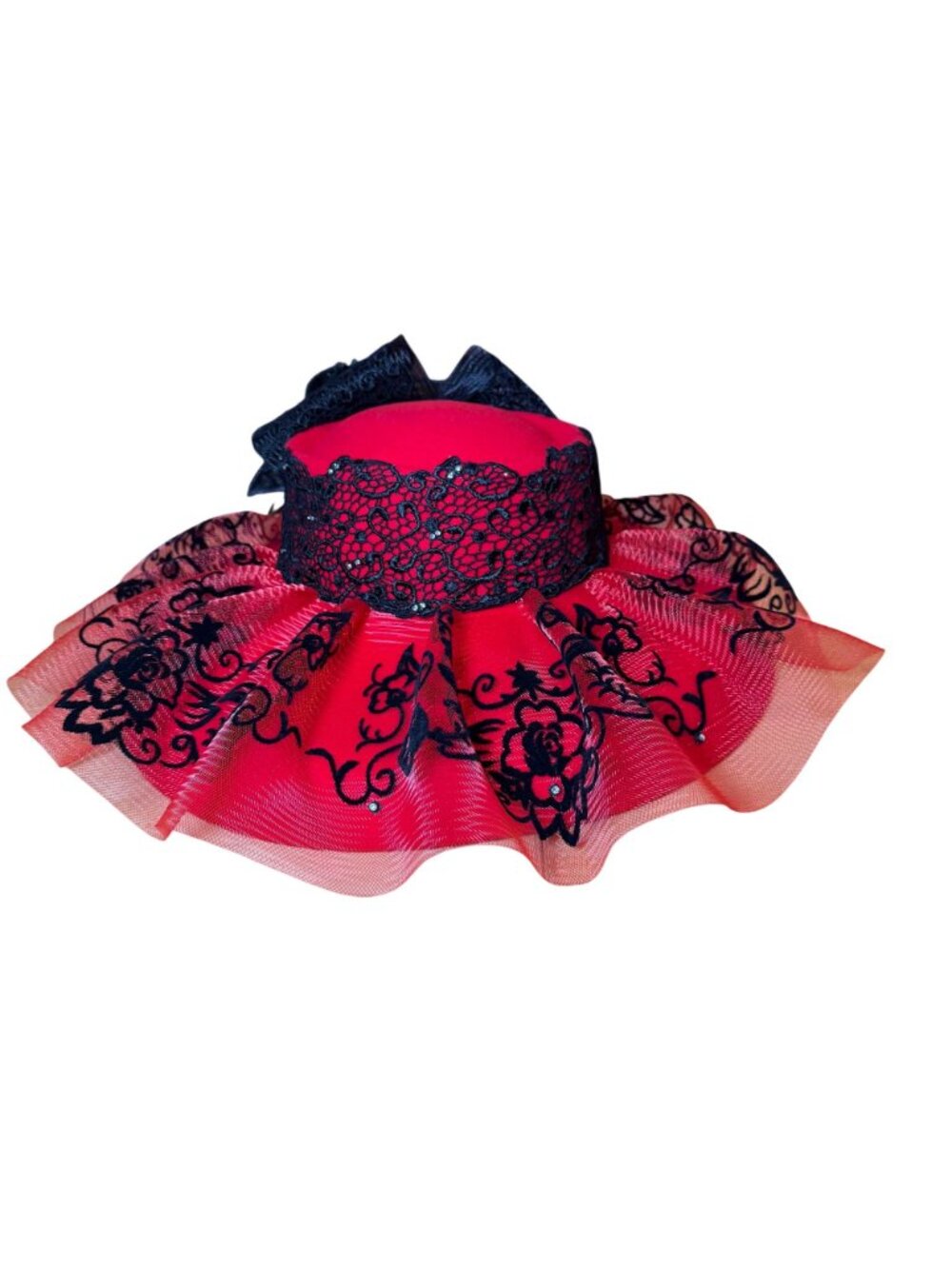 Ms Divine Elegant Red & Black Lace Wide Brim Hat Derby Church NEW - Picture 7 of 11